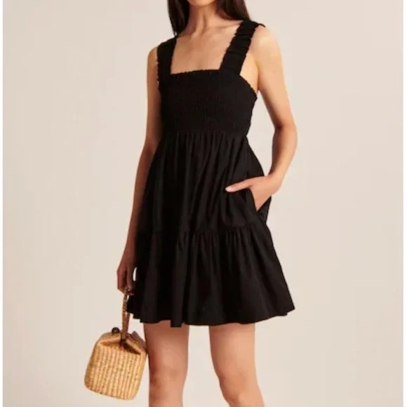 Dresses & Skirts - A&F smocked black mini dress tall